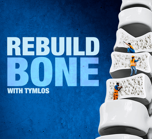 Rebuild bone with TYMLOS campaign imagery. Construction workers fixing bone marrow in spine.