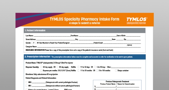 Preview of TYMLOS Specialty Pharmacy Intake Form